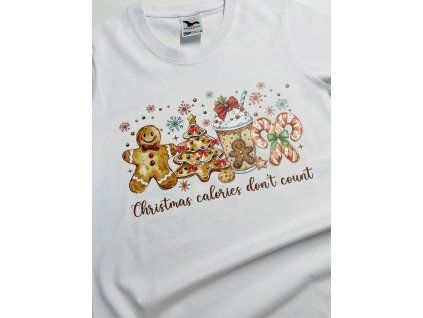Dámské triko - Christmas calories don’t count (bílé a červené)