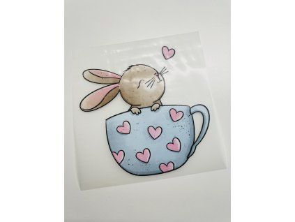 Nažehlovačka na oblečenie - Zajko v šálke lásky Š15cm x D15cm