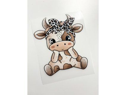 Nažehlovačka na oblečení - Čokoládová kravička s mašličkou Š12cm x D14cm