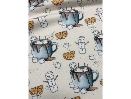 Rebrovaný úplet - Šálka čokolády so snehuliakom z marshmallow